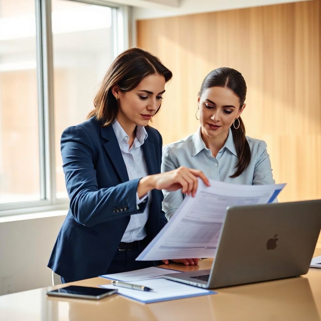 Two RTRG specialists reviewing a client's financial reports together